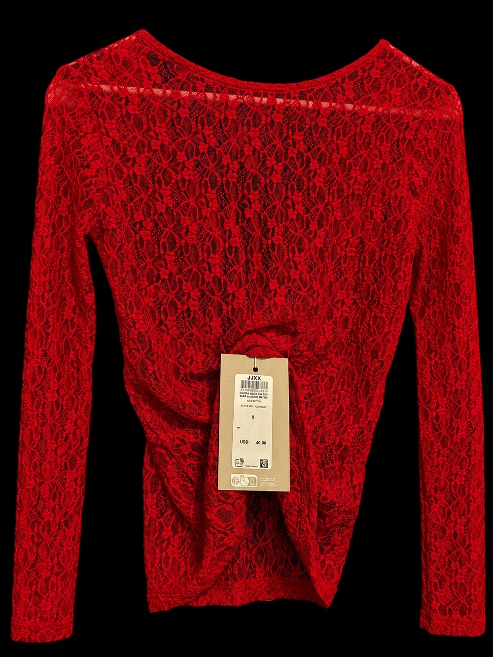 JJXX Red Lace Long Sleeve Sheer Top Size Small NWT